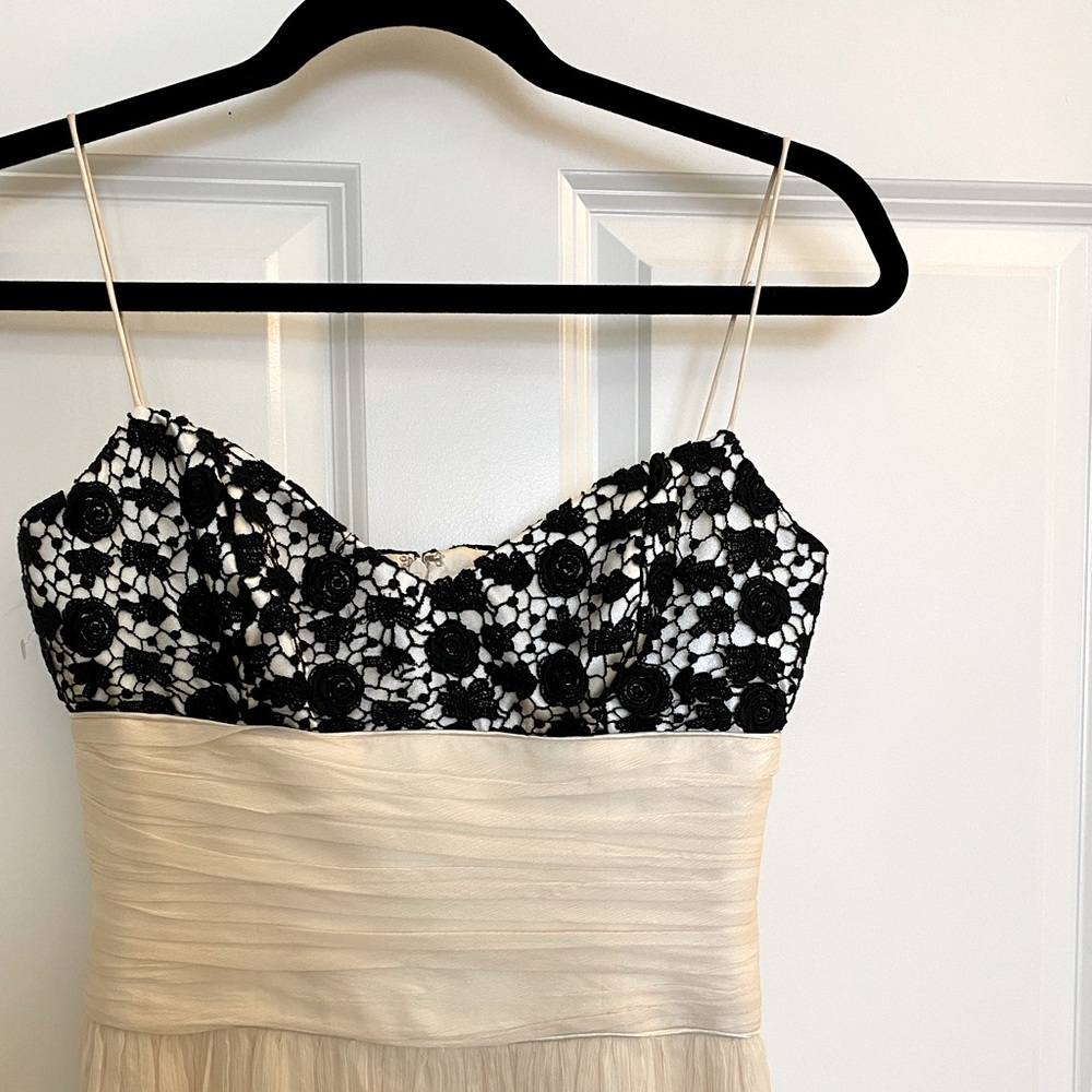 Vintage Cream with Black Lace Silk Dress